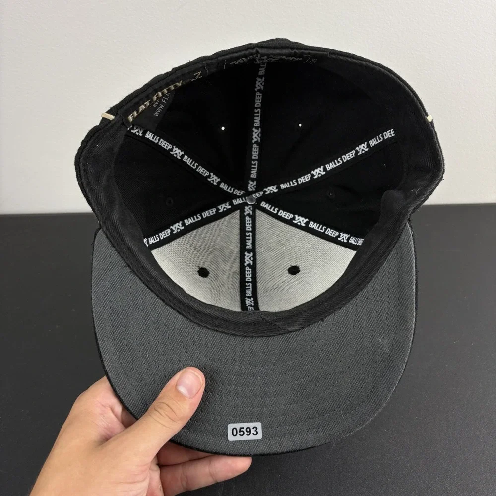 Balls Deep Hat Size 7 5/8 Flat Fitty BD Monogram Black Fitted Baseball Cap